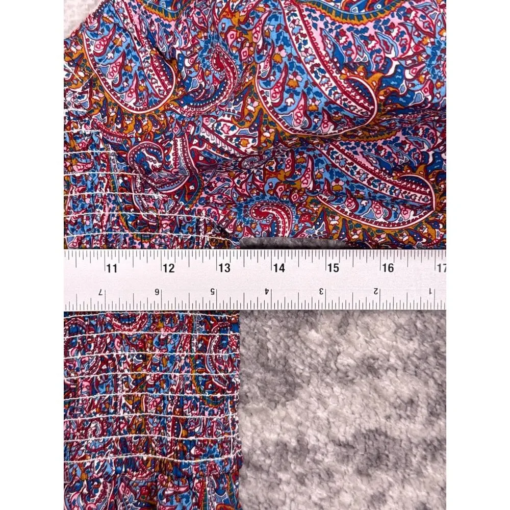 New J Crew x Liberty London Top Medium Womens Puff Sleeve Smocked Paisley Blouse
